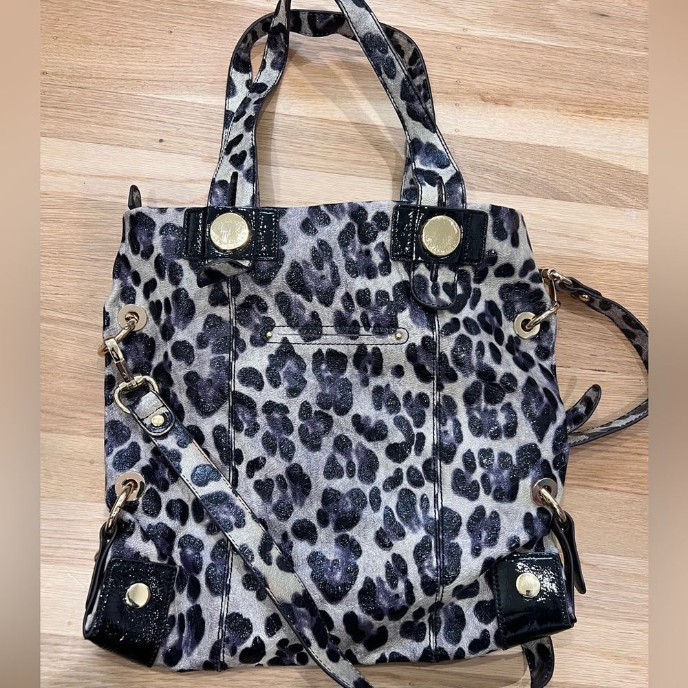 B Makowsky Large Leopard Print Patent Leather Bag - image 2